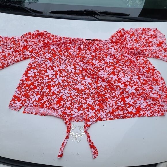 Lane Bryant orange floral off the shoulder blouse - Picture 6 of 9